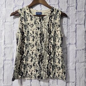 Pendleton Sleeveless Knit Top Abstract Leaf Print Tan Black Gray Women's M